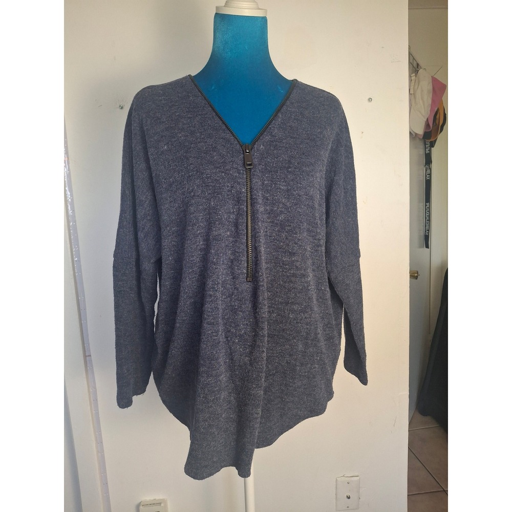 Brand Bazar Paris Navy Blue Zip V-Neck Oversized Tunic Sweater Made in France TU